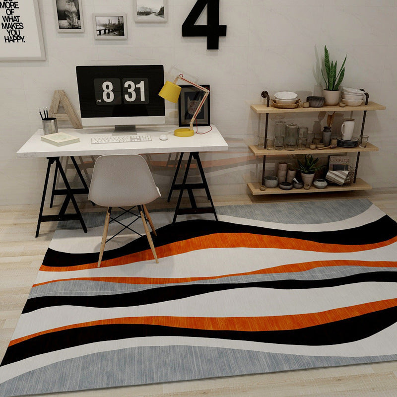 Sikunuo | Novelty Stripe Wave Pattern Rug Colorful Polyester Rug Washable Rug for the Living Room