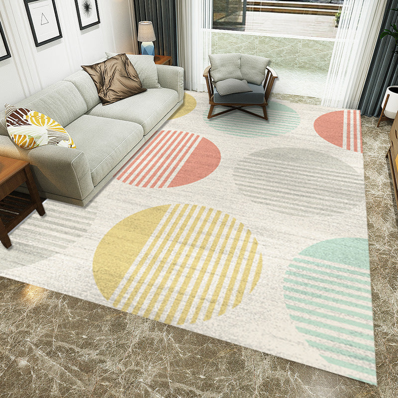 Sikunuo | Yellow and Red Modern Carpet Polyester Striped Geometric Color Block Carpet Washable Non-Slip Back Rectangular Rug for Living Room