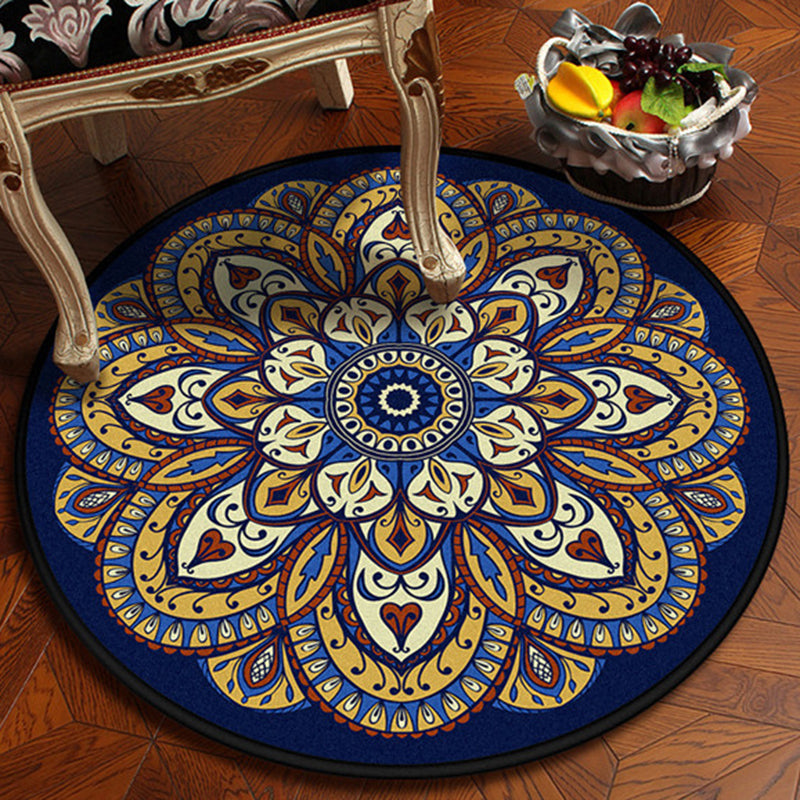 Sikunuo | Vintage Dark Blue Americana Rug Polyester Southwestern Rug Washable Rug for Bedroom