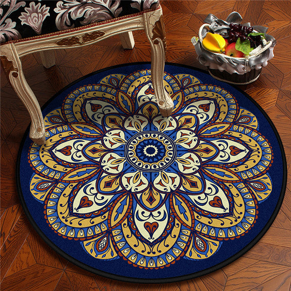 Sikunuo | Vintage Dark Blue Americana Rug Polyester Southwestern Rug Washable Rug for Bedroom