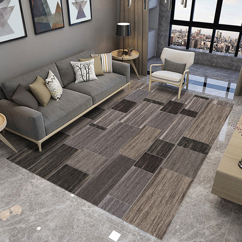 Sikunuo | Brown Novelty Carpet Polyester Color Block Stripes Pattern Carpet Washable Carpet for Bedroom