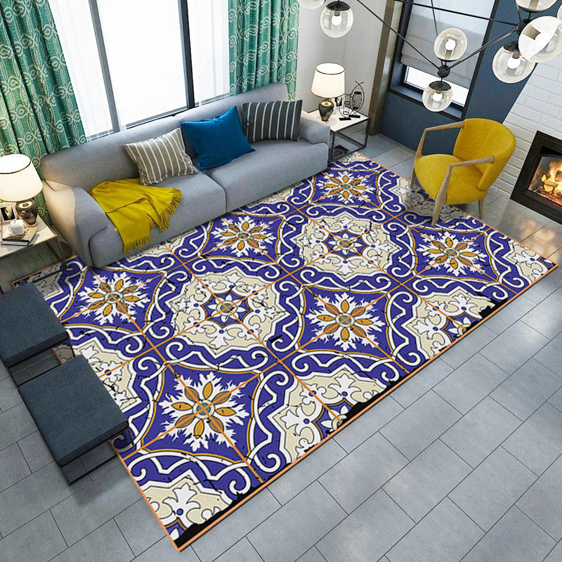 Sikunuo | Oriental Moroccan Carpet in Purple Floral Stripe Print Area Rug Polyester Machine Washable Rug for Home Decoration