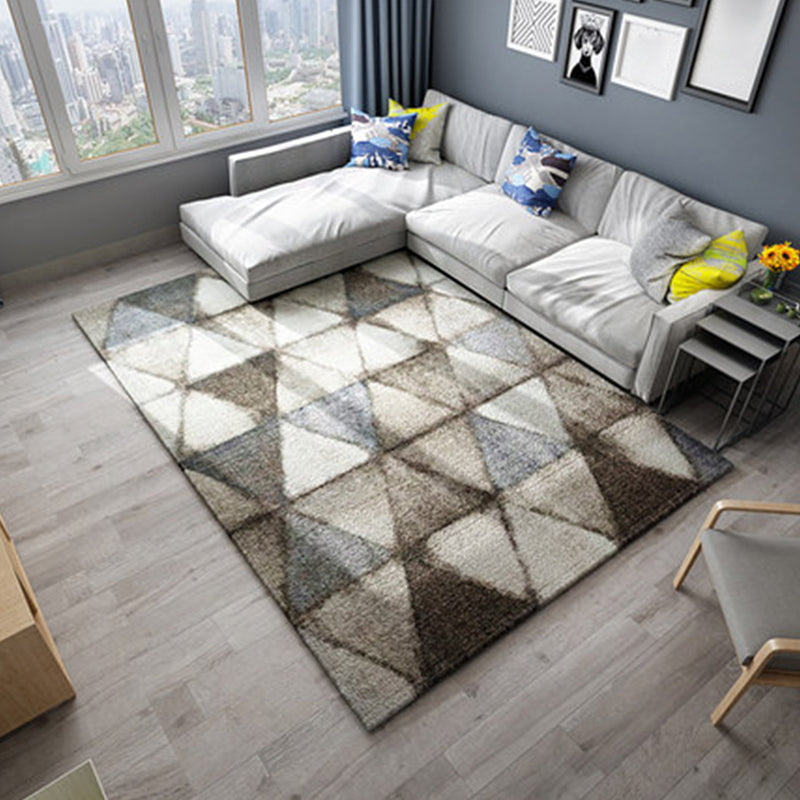 Sikunuo | Modern Living Room Rug in Brown Abstract Triangle Circle Stripe Pattern Rug Polyester Washable Area Rug