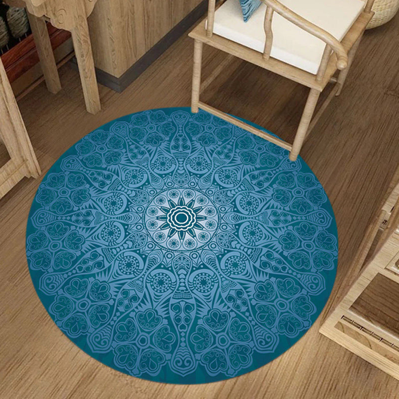 Sikunuo | Stylish floral pattern rug Blue Persian rug Flannel non-slip rug Washable rug for the living room