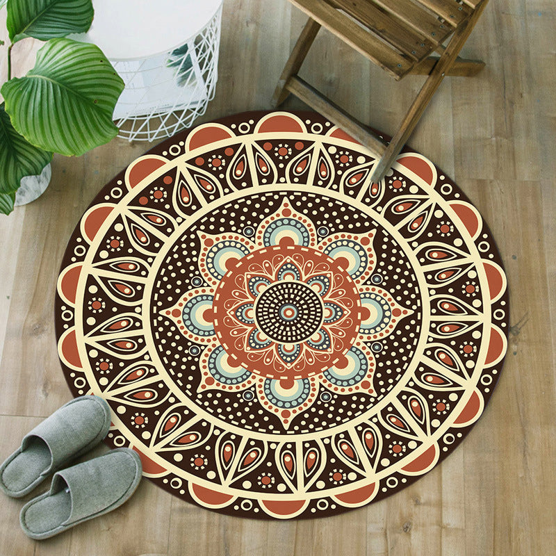 Sikunuo | Unique floral patterned rug Green and Red Mediterranean rug Flannel Non-slip backing Washable rug for the living room