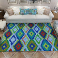Sikunuo | Blue Bedroom Rug Southwestern Diamond Pattern Area Rug Polyester Pet-Friendly Non-Slip Rug