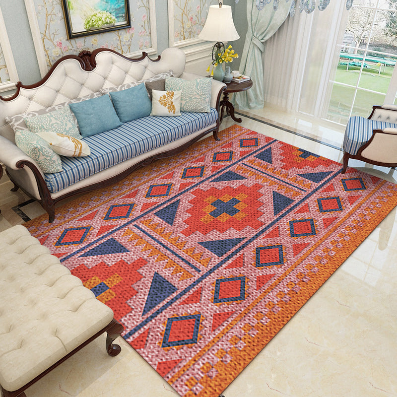 Sikunuo | American Southwest Rug in Red Diamond Stripe Cross Pattern Rug Polyester Non-Slip Rug for Home Decor