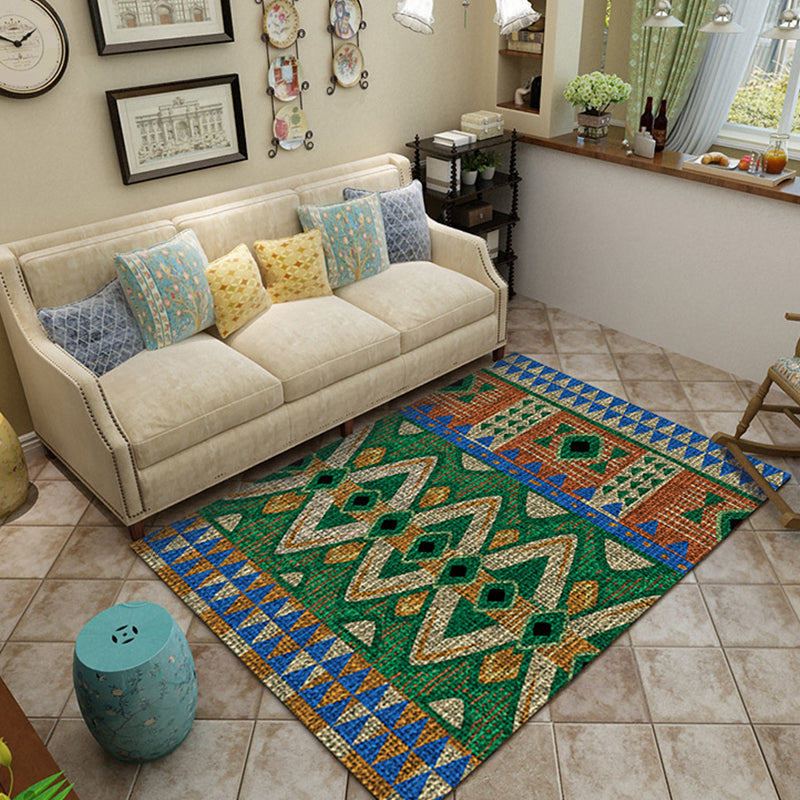 Sikunuo | Southwest living room carpet in green triangle diamond pattern carpet polyester stain-resistant area carpet