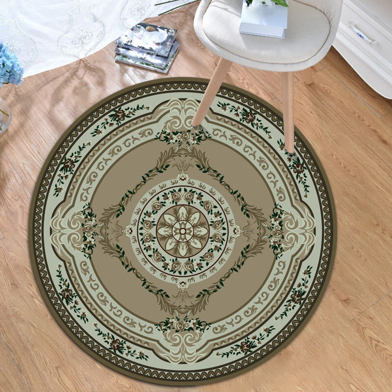 Sikunuo | Moroccan living room rug in green floral leaf pattern print rug polyester non-slip backing rug