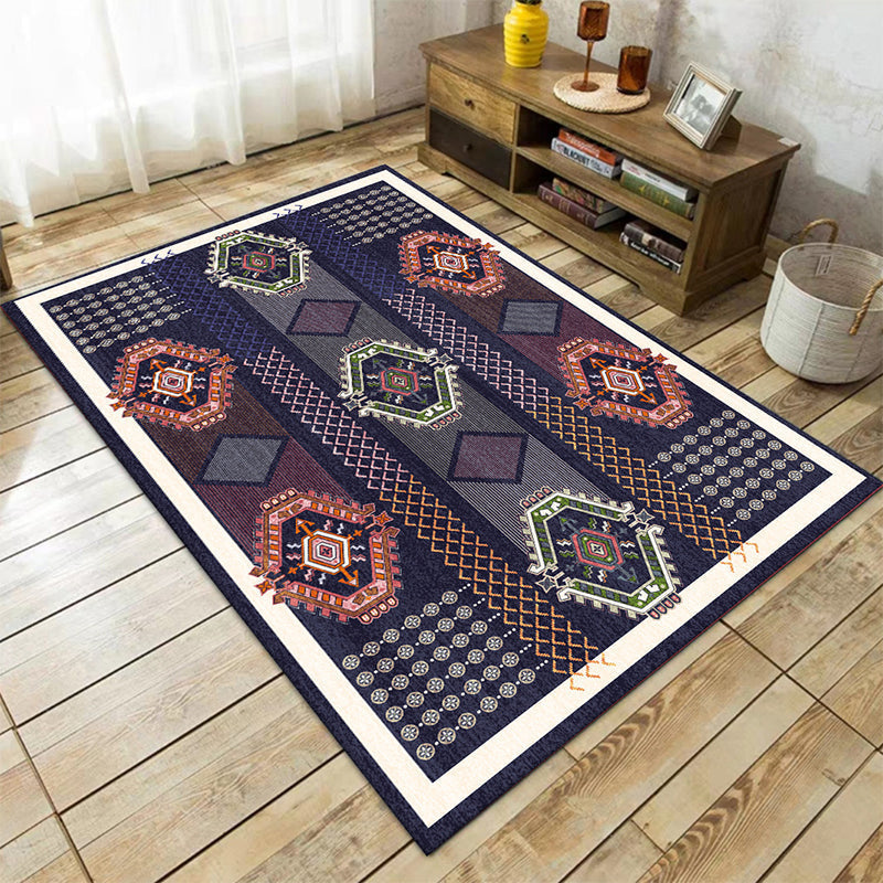 Sikunuo | Tribal Southwestern Rug in Blue Chevron Diamond Pattern Rug Polyester  
Pet-friendly Rug for Home Decor