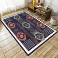 Sikunuo | Tribal Southwestern Rug in Blue Chevron Diamond Pattern Rug Polyester  
Pet-friendly Rug for Home Decor