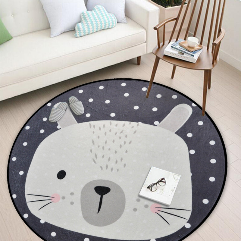 Sikunuo | Casual Kids Rug in Black and Gray Animal Pattern Rabbit Bear Fox Panda Rug Polyester Washable Rug for the Children's Room