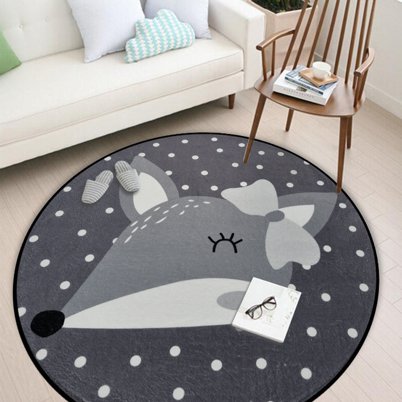 Sikunuo | Kids Nursery Rug in Black and Grey Animal Mouse Print Rug Polyester Washable Non-Slip Mat Rug