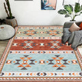 Sikunuo | Blue and Red Bedroom Carpet Moroccan Medallion Triangle Stripes Pattern Area Rug Polyester Non-Slip Rug