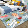 Sikunuo | Beautiful blue children's carpet Polyester airplanes and balloon pattern carpet washable pet-friendly non-slip carpet for the children's room