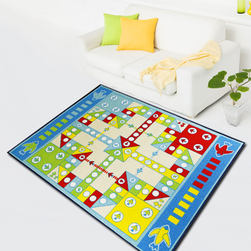 Sikunuo | Blue Children's Room Carpet Kids Chessboard Pattern Carpet Polyester Washable Non-Slip Backing Pet-Friendly Carpet