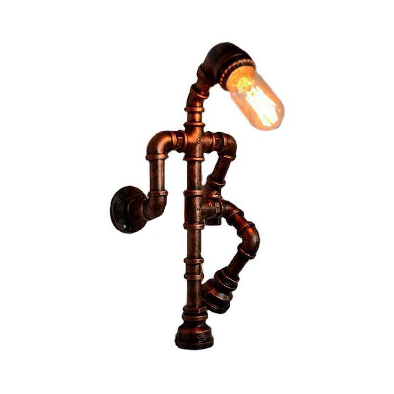 Sikunuo | Steampunk Pipe Robot Wall Lamp Single Lamp Wrought Iron Wall Mounted Light Fixture in Black/Bronze/Copper
