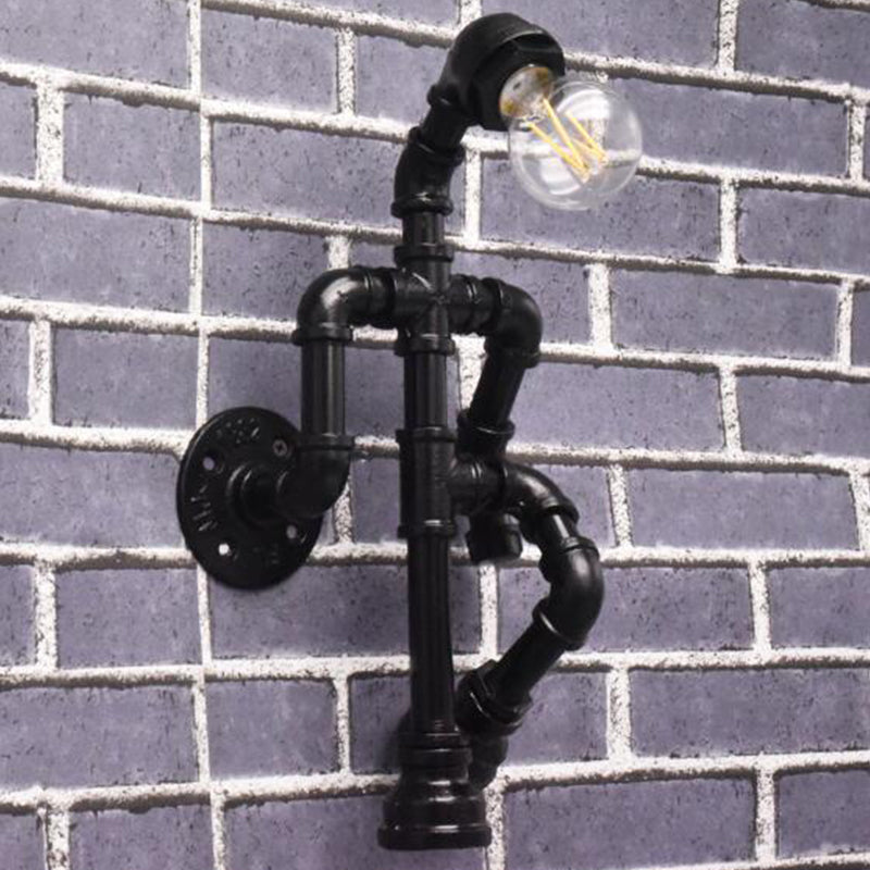 Sikunuo | Steampunk Pipe Robot Wall Lamp Single Lamp Wrought Iron Wall Mounted Light Fixture in Black/Bronze/Copper