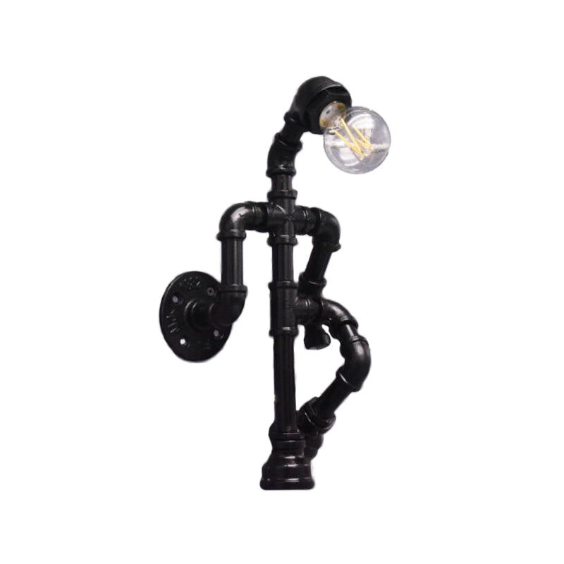Sikunuo | Steampunk Pipe Robot Wall Lamp Single Lamp Wrought Iron Wall Mounted Light Fixture in Black/Bronze/Copper
