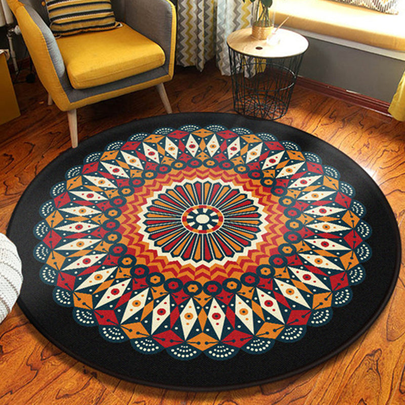Sikunuo | Red and black southwestern carpet polyester Americana washable carpet for the living room