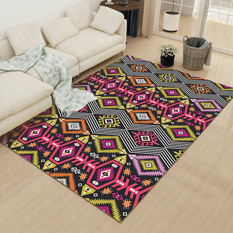 Sikunuo | Indian Tribal Diamond Stylish Rug Striped Geometric Rug Made of Polyester Pet-Friendly Stain-Resistant Rug for Indoor Use