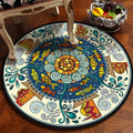 Sikunuo | Blue and white bedroom rug southwestern fish tribal rug polyester washable area rug