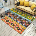 Sikunuo | Tribal Stain-Resistant Indoor Runner Ethnic Striped Geometric Rug Orange and Green Polyester Pet-Friendly Rug