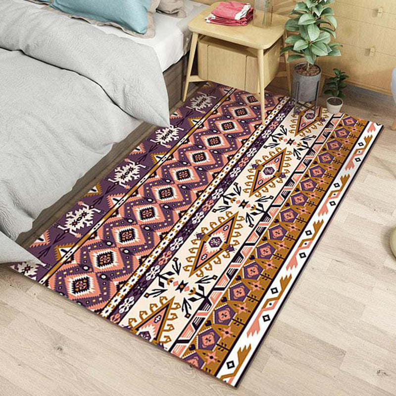 Sikunuo | Dark Pink Diamond Geometric Tribal Area Rug Purple Pink Stylish Polyester Power Loom Indoor Area Rug with Indian Deco