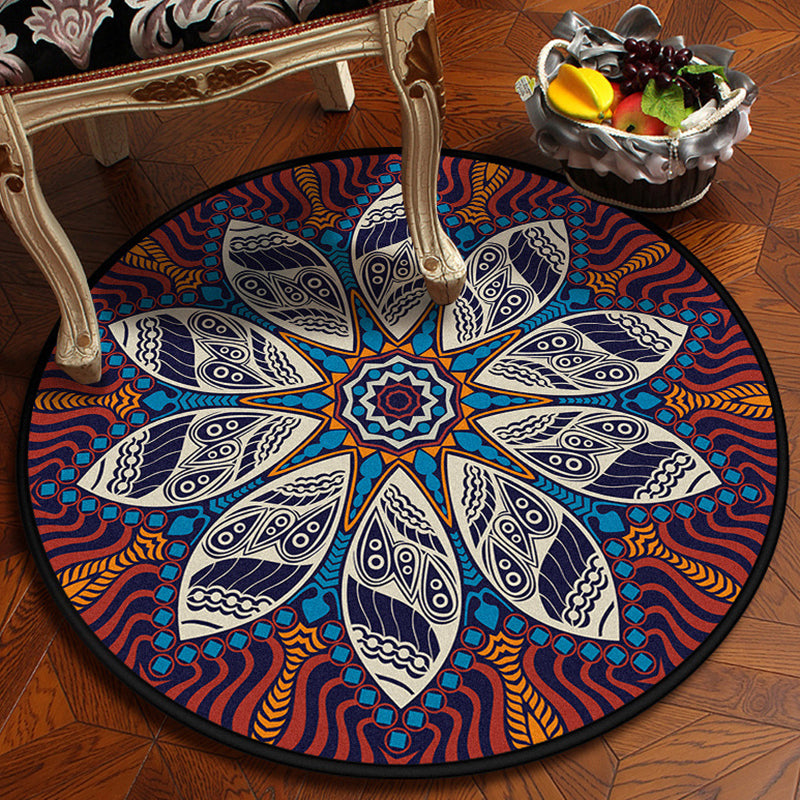 Sikunuo | Red and blue Southwestern carpet Polyester Americana rug washable area rug for living room