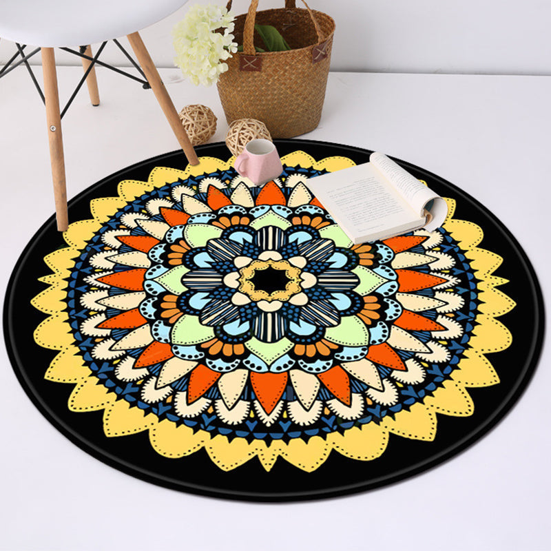 Sikunuo | Yellow and black Americana rug Polyester Southwestern rug non-slip backing rug for bedroom