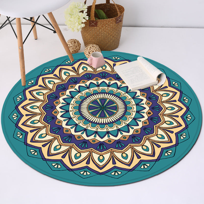 Sikunuo | Tribal Southwest Rug Blue Polyester Rug Non-slip Back Rug for Bedroom