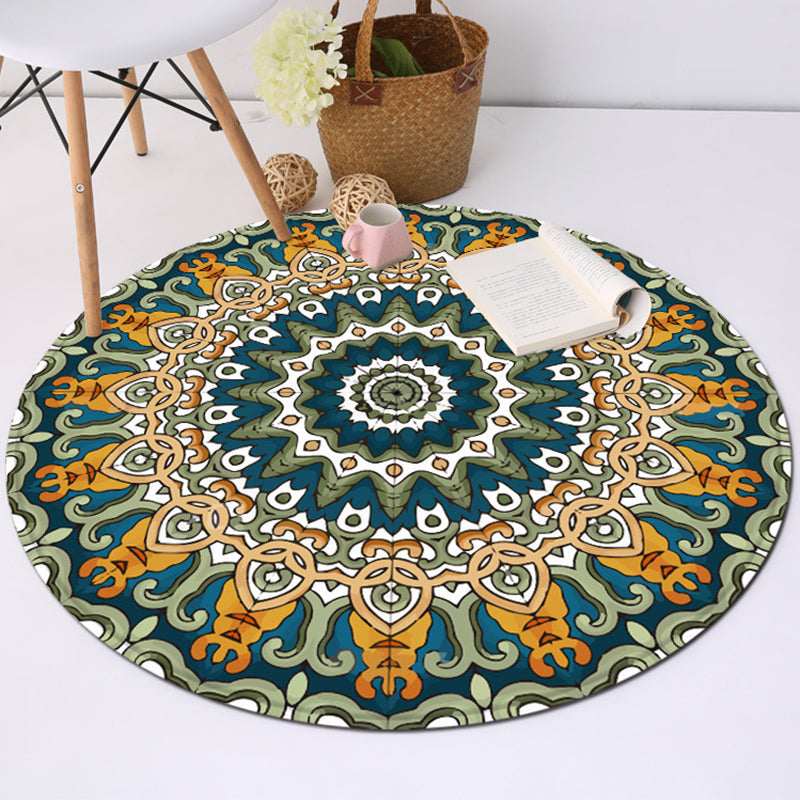 Sikunuo | Classic Southwest Carpet Blue and Green Americana Carpet Polyester Non-Slip Back Carpet for Living Room