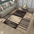 Sikunuo | Brown Bedroom Rug Novelty Geometry Rectangle Check Stripe Print Rug Polyester Washable Area Rug