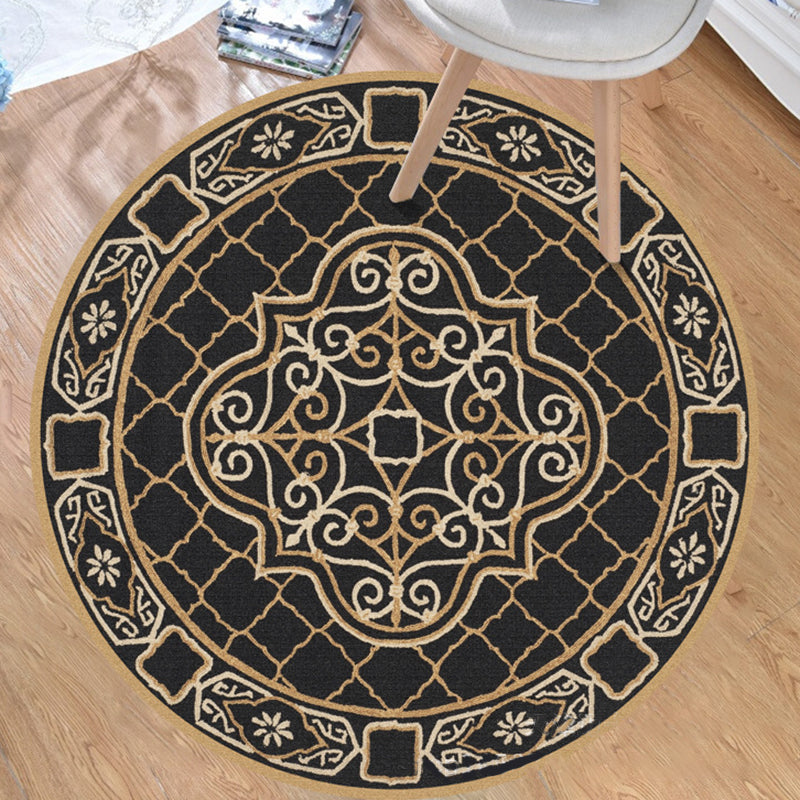 Sikunuo | Tribal Southwestern Rug Black and Yellow Polyester Rug Non-Slip Back Washable Rug for the Bedroom