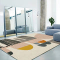 Sikunuo | Ivory Bedroom Rug New Stripe Color Block Pattern Rug Polyester Washable Area Rug