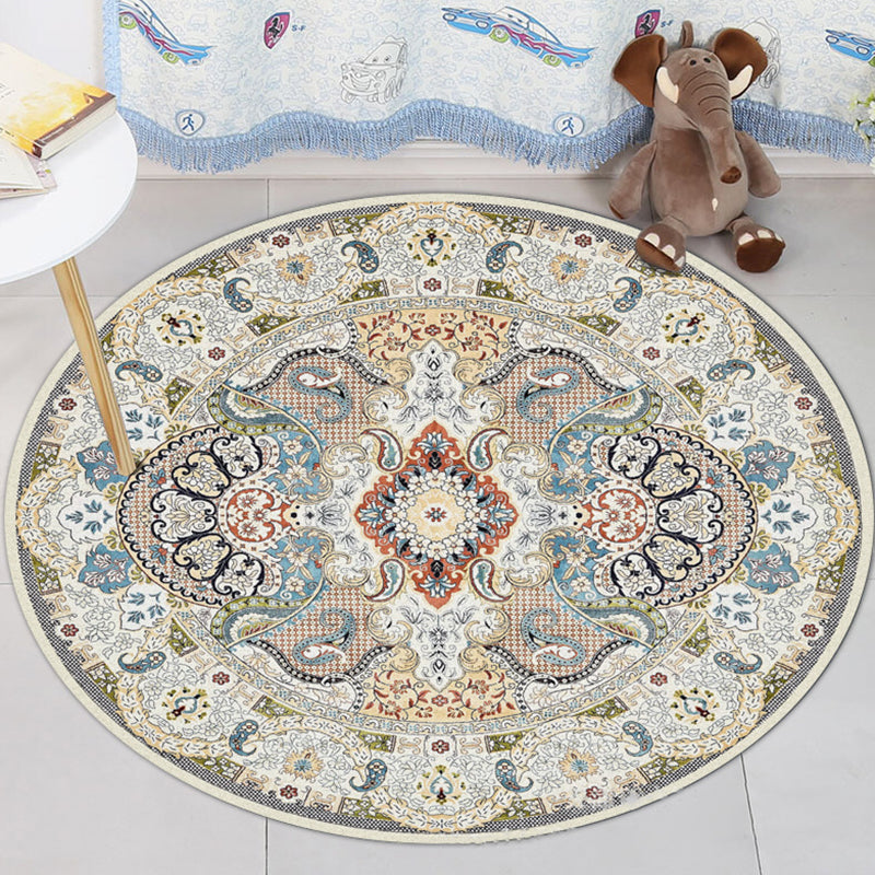 Sikunuo | Blue and white Moroccan rug Polyester floral Paisley rug non-slip backing rug machine washable for the living room