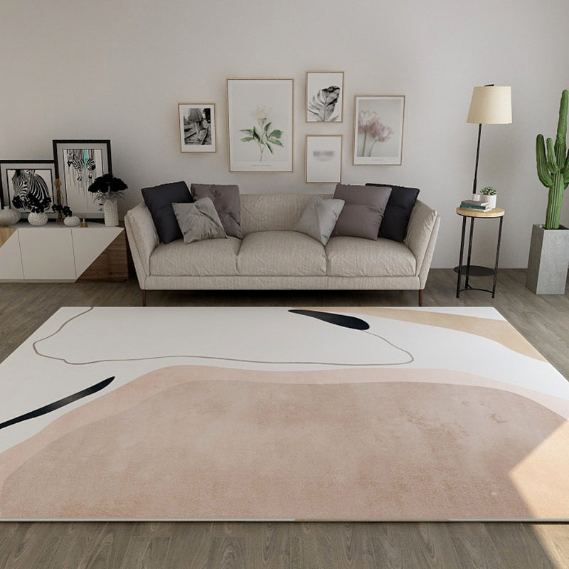 Sikunuo | Contemporary Color Block Print Rug in Ivory Novelty Rug Polyester Washable Area Rug for Bedroom