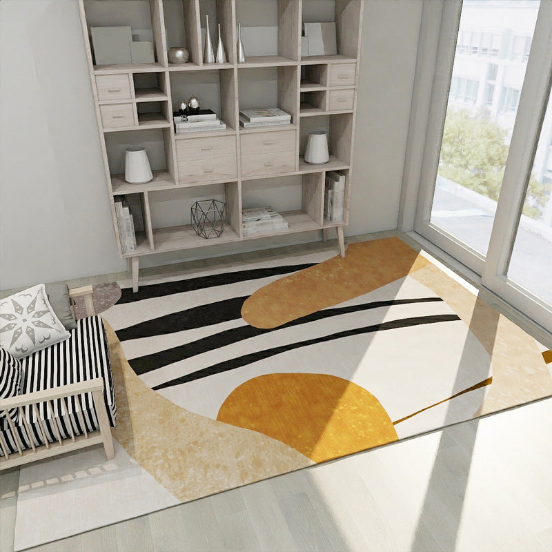 Sikunuo | Modern Color Block Stripe Print Carpet in IVORY Novelty Carpet Polyester Washable Area Carpet for Living Room