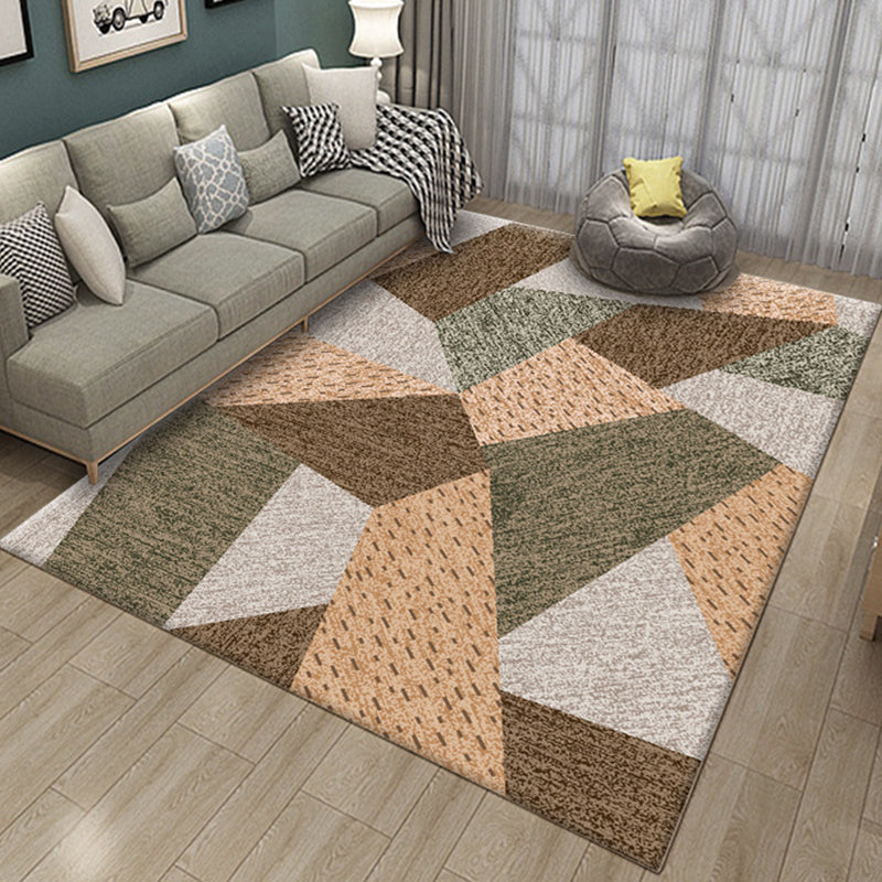 Sikunuo | Contemporary Color Block Line Print Rug Multicolor Novelty Rug Polyester Washable Area Rug for Living Room