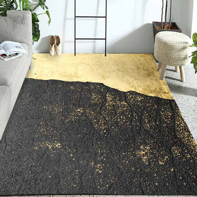 Sikunuo | Novelty Home Decoration Rug in Gold Color Block Print Area Rug Polyester Washable Rug