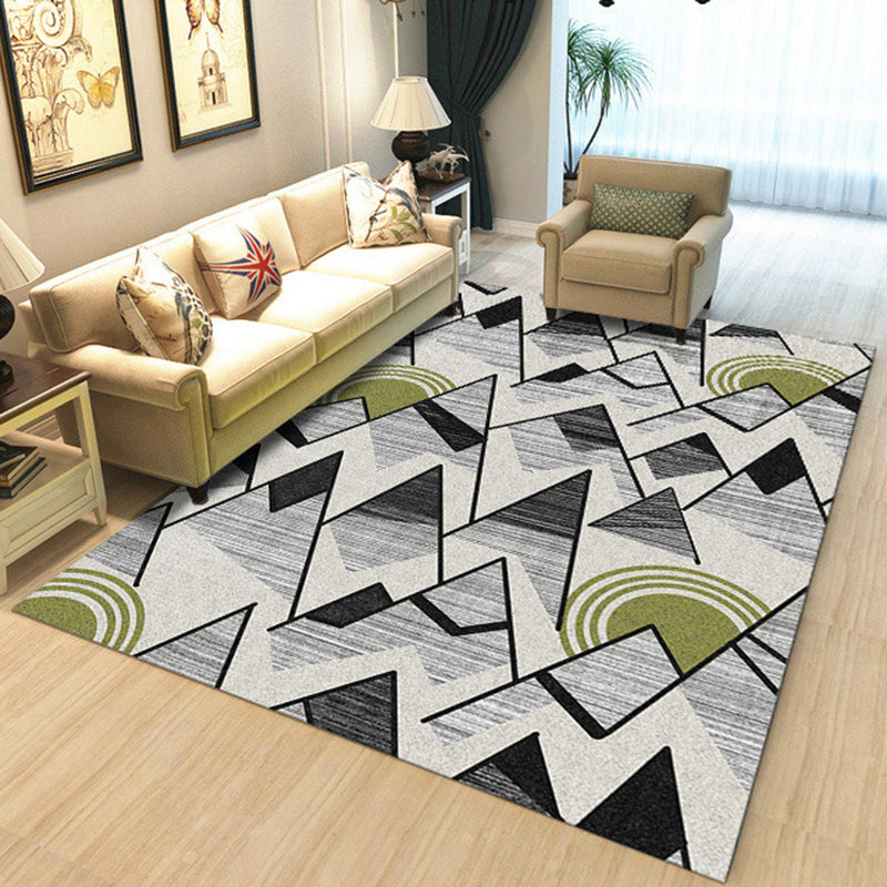 Sikunuo | Nordic New Arrivals Rug in Ivory Geometry Triangle Print Rug Polyester Washable Rug for Living Room