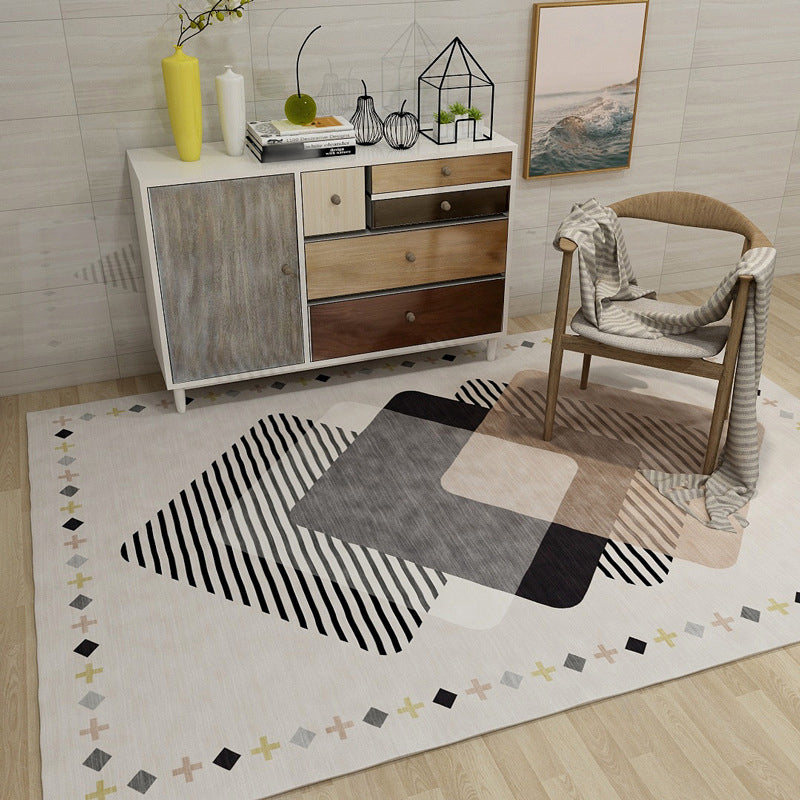 Sikunuo | Novelty Geometric Diamond Print Area Rug in Ivory Polyester Carpet Washable Area Rug for Home Decoration