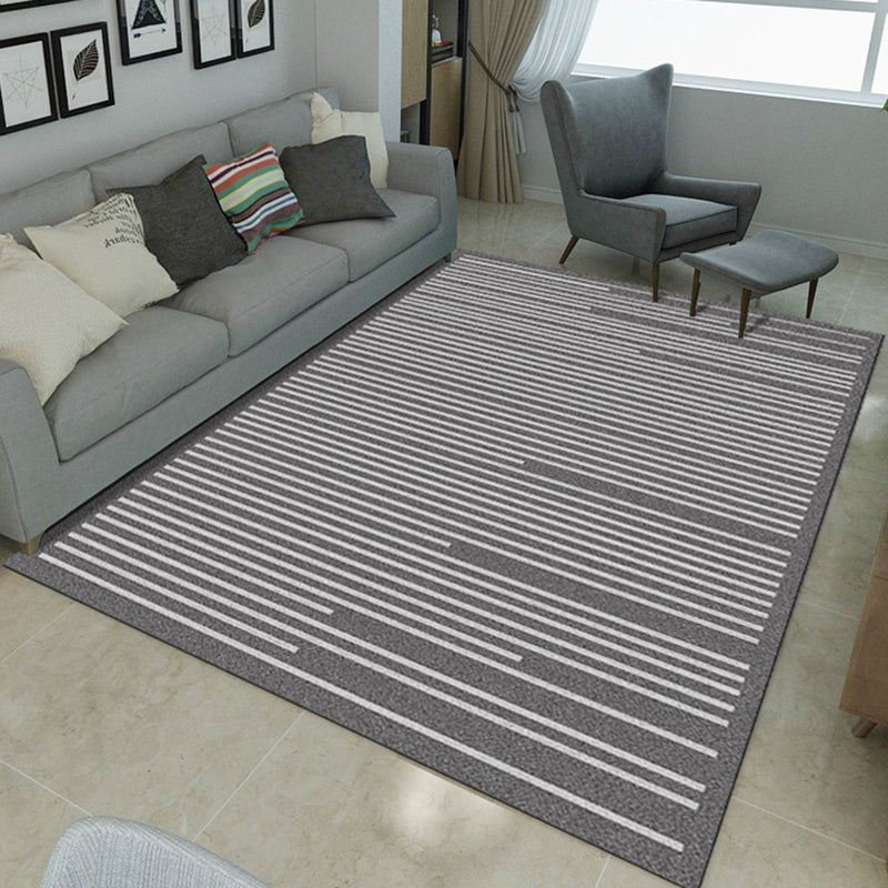 Sikunuo | Simple Novelty Carpet in Grey Stripes Print Area Rug Polyester Washable Carpet for Living Room