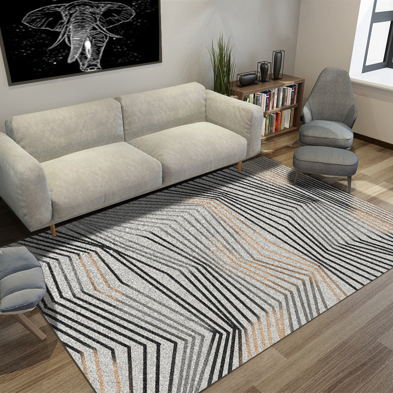 Sikunuo | Simple Novelty Carpet in Grey Stripes Print Area Rug Polyester Washable Carpet for Living Room