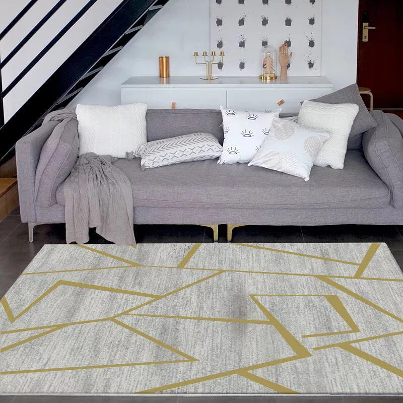 Sikunuo | Novelty Bedroom Rug in Gray Geometry Irregular Lines Print Rug Polyester Washable Area Rug