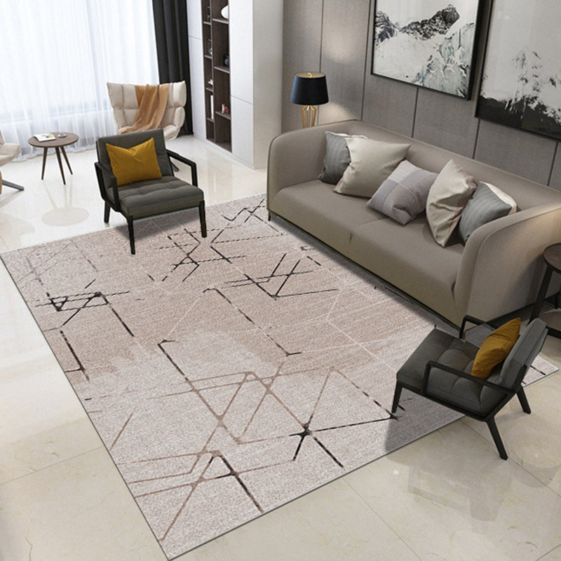 Sikunuo | Novelty Bedroom Rug in Ivory and Brown Geometric Triangle Print Rug Polyester Washable Area Rug
