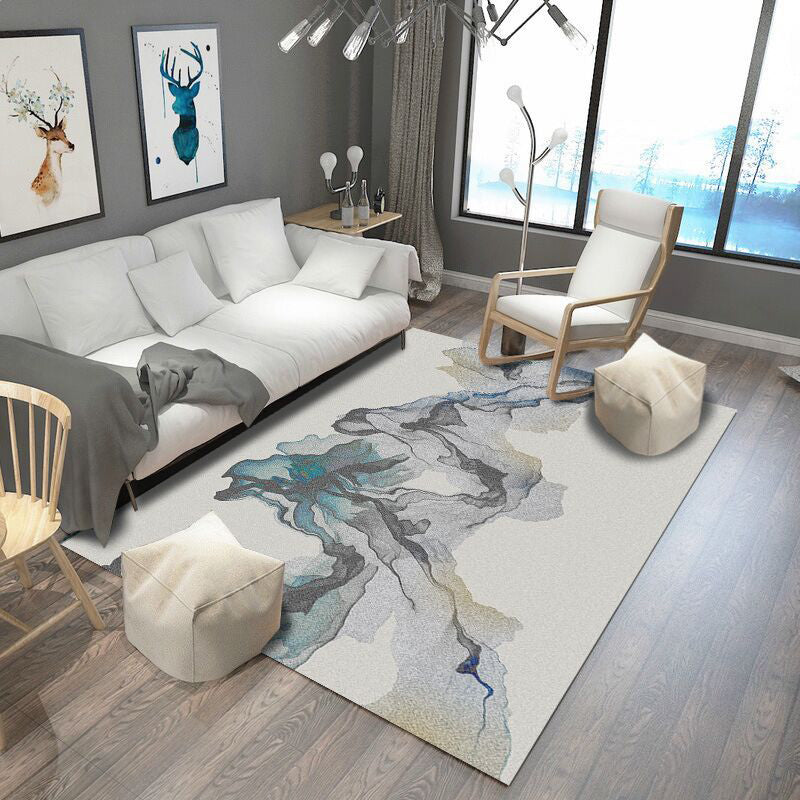 Sikunuo | Creative Abstract Pattern Carpet Gray Contemporary Carpet Polyester Washable Non-Slip Back Area Rug for Living Room