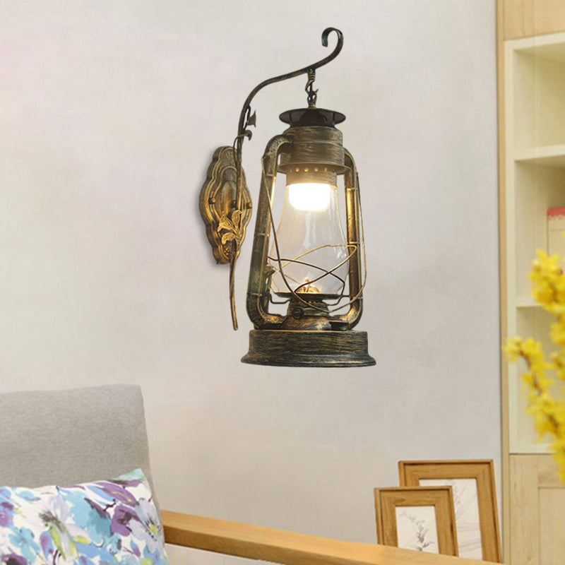Sikunuo | 1 Bulb Kerosene Wall Mounted Light Fixture Coastal Style Black/Bronze/Copper Clear Glass Lighting