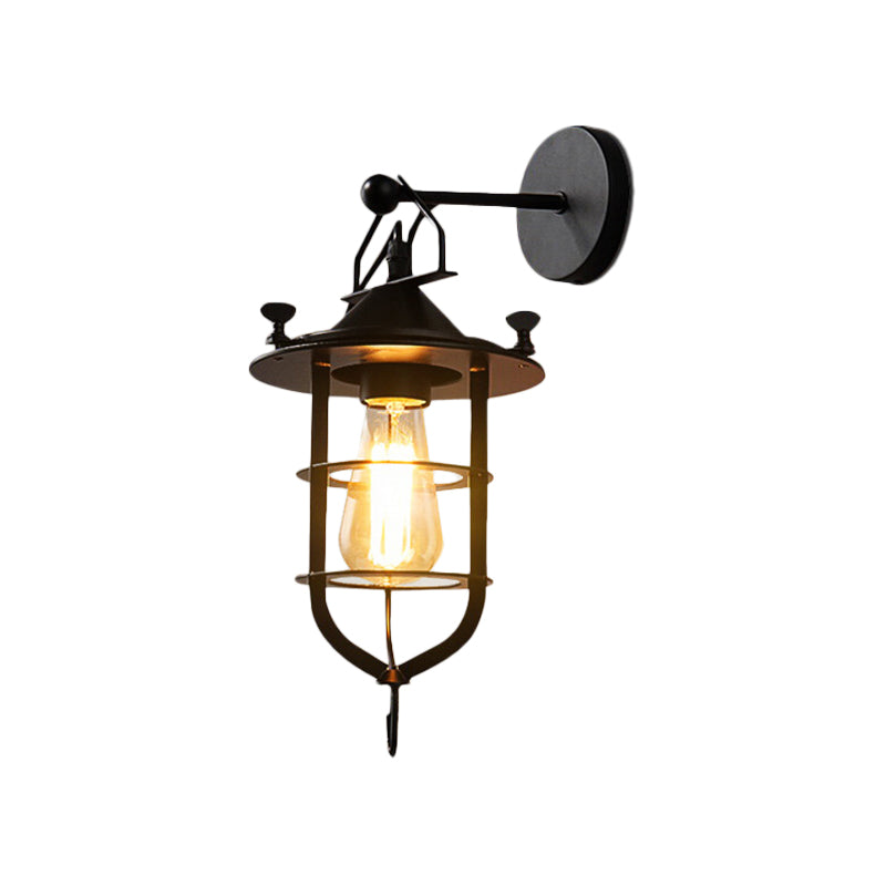 Sikunuo | Iron Black Surface Wall Sconce Water Pipe/Cage/Fist-shaped 1-Bulb Industrial Style Wall Mounted Light Fixture
