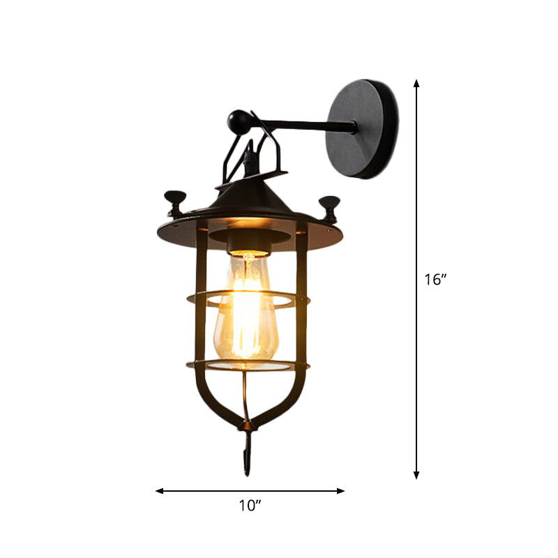 Sikunuo | Iron Black Surface Wall Sconce Water Pipe/Cage/Fist-shaped 1-Bulb Industrial Style Wall Mounted Light Fixture
